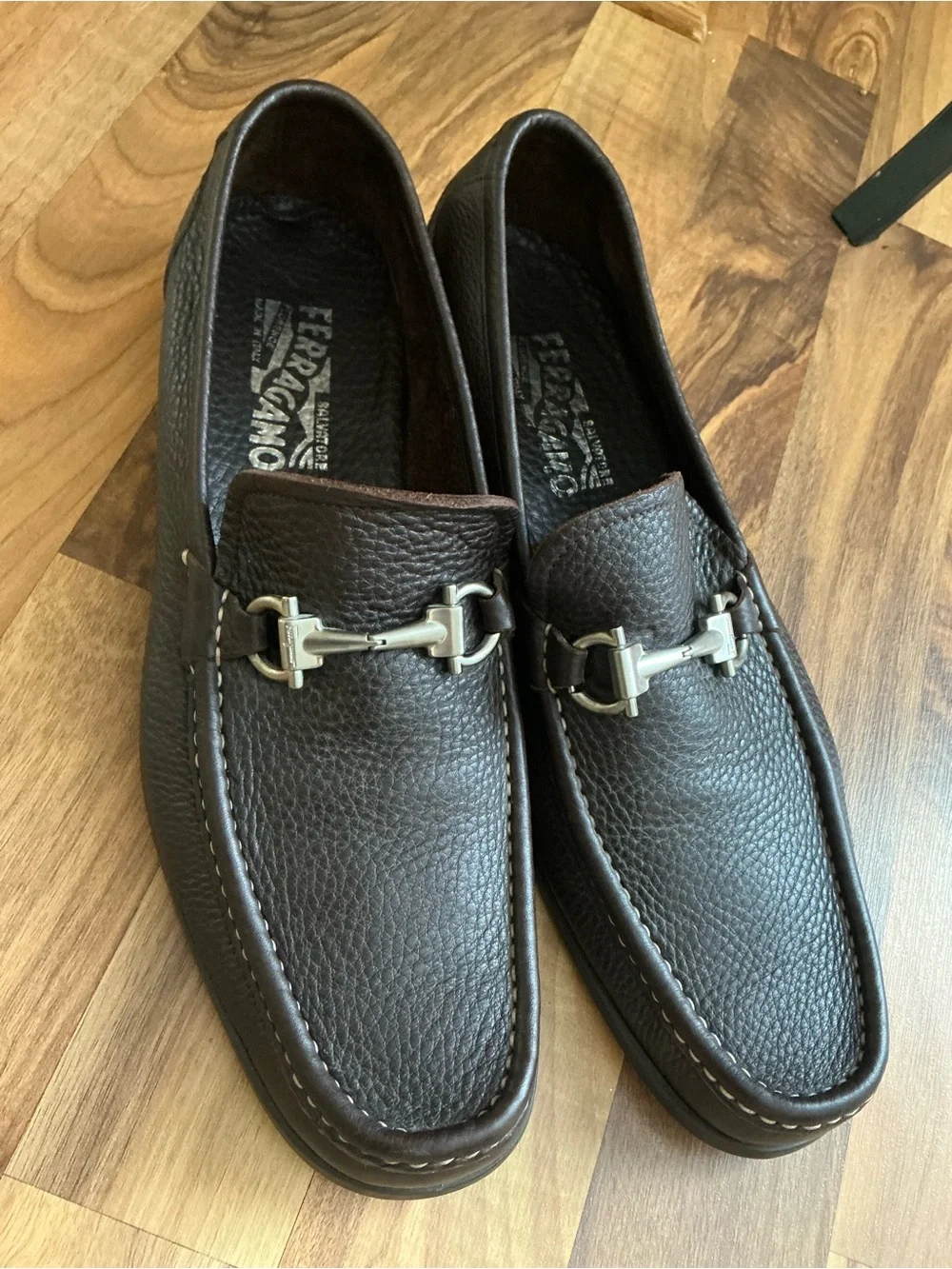 Salvatore Ferragamo Brown Pebbled Leather Bit Loafers